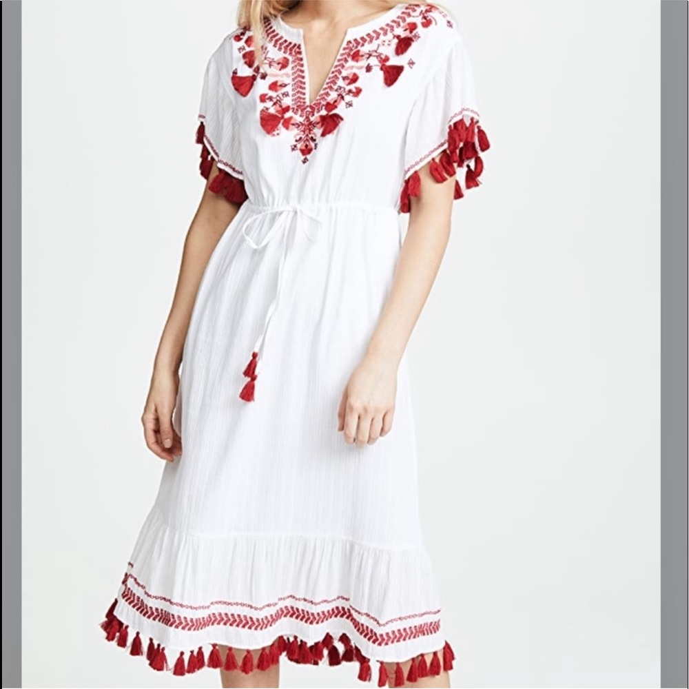 Club Monaco White Red Embroidered Tassel Dress MIDI - Picture 1 of 8